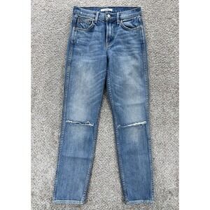 GRLFRND Jeans Womens 24 Blue Naomi Crop in I Will Survive Ripped Knee High Waist